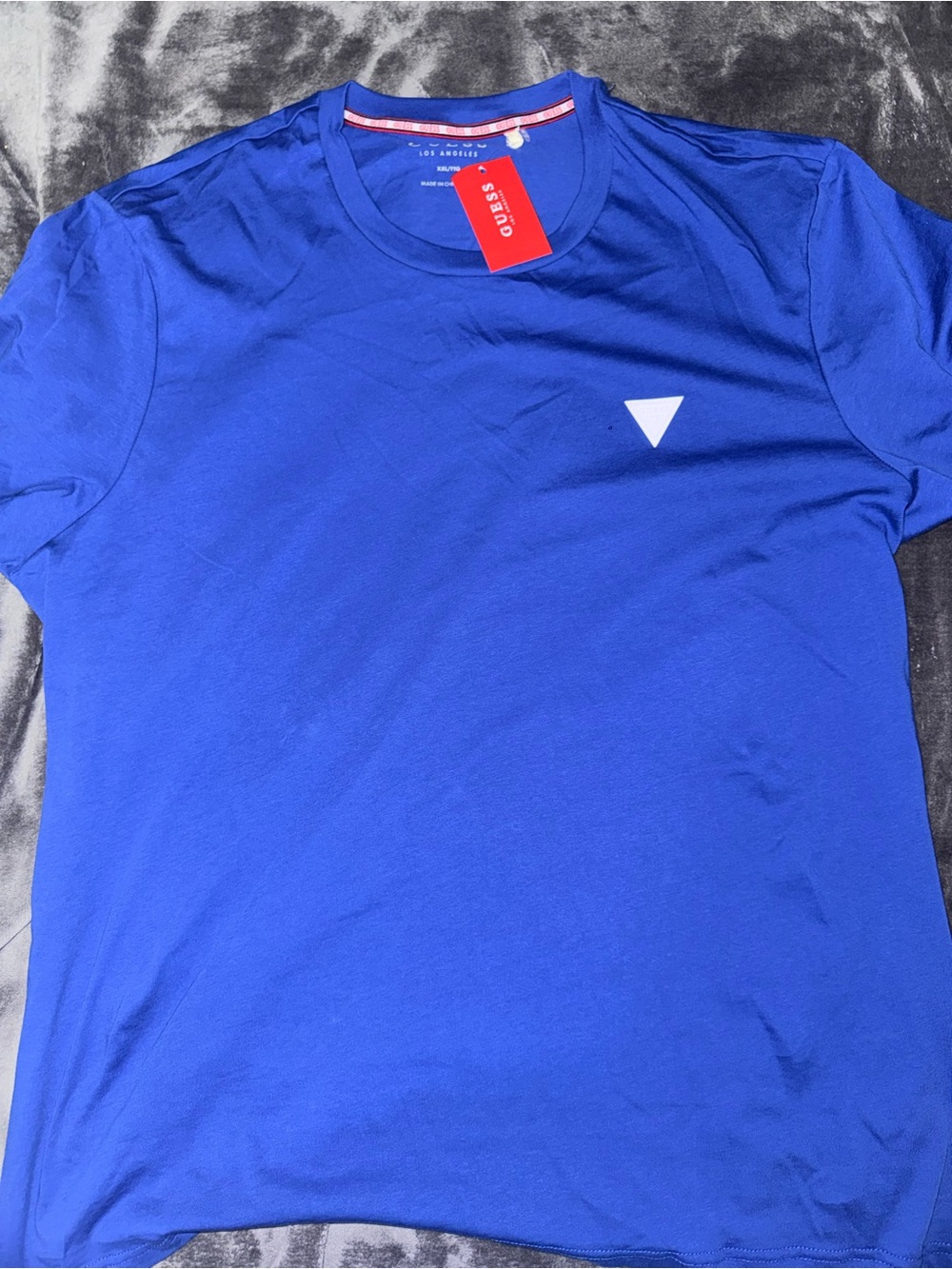 GUESS Men’s Electric Blue Crewneck Tee with White Logo